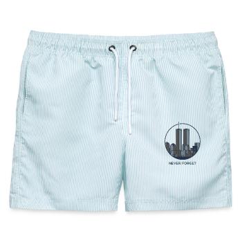 Never Forget Skyline Erinnerung - Männer Badeshorts - hellblau gestreift - Vorne - AI Model Male 178 light (178cm)