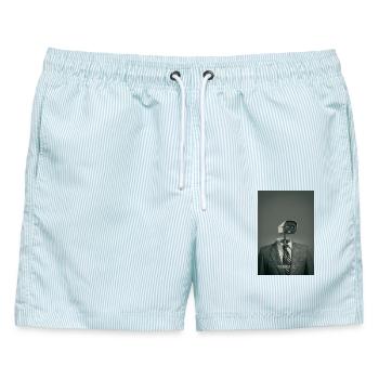 Monitored Digital Surveillance Art Poster - Männer Badeshorts - hellblau gestreift - Vorne - AI Model Male 178 light (178cm)