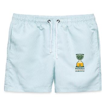 Geduld braut Geschmack | Hobbybrauen - Männer Badeshorts - hellblau gestreift - Vorne - AI Model Male 178 light (178cm)