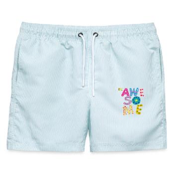 Be Awesome  - Männer Badeshorts - hellblau gestreift - Vorne - AI Model Male 178 light (178cm)