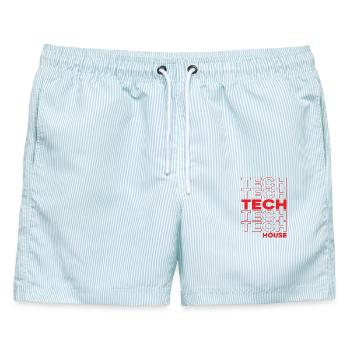 Tech House Neon-Stacks - Männer Badeshorts - hellblau gestreift - Vorne - AI Model Male 178 light (178cm)