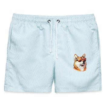 Sunglass Shiba Inu - Männer Badeshorts - hellblau gestreift - Vorne - AI Model Male 178 light (178cm)