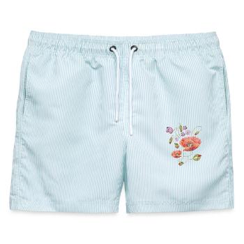  Mohnblumen  - Männer Badeshorts - hellblau gestreift - Vorne - AI Model Male 178 light (178cm)