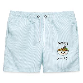 Kawaii Ramen Bowl Illustration - Männer Badeshorts - hellblau gestreift - Vorne - AI Model Male 178 light (178cm)