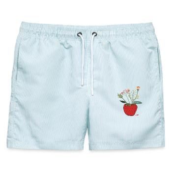 Erdbeere mit Blütenbouquet - Männer Badeshorts - hellblau gestreift - Vorne - AI Model Male 178 light (178cm)