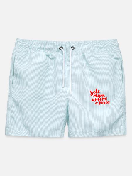 sole, mare, amore e pasta - Männer Badeshorts - hellblau gestreift