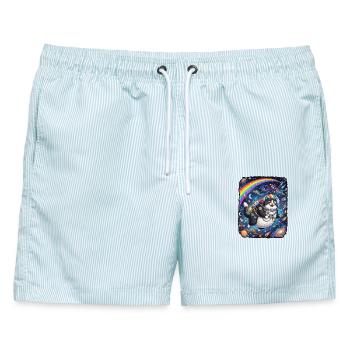 Verrückte Katze Universum - Männer Badeshorts - hellblau gestreift - Vorne - AI Model Male 178 light (178cm)