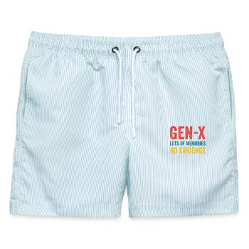 Generation X – Viele Erinnerungen. Keine Beweise. - Männer Badeshorts - hellblau gestreift - Vorne - AI Model Male 178 light (178cm)