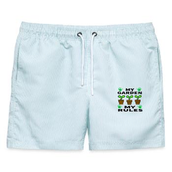 Garten - Männer Badeshorts - hellblau gestreift - Vorne - AI Model Male 178 light (178cm)