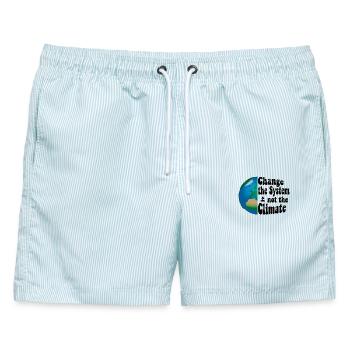 Change the system, not the climate - Männer Badeshorts - hellblau gestreift - Vorne - AI Model Male 178 light (178cm)
