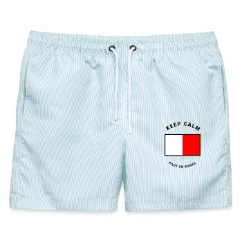 Flagge H - Lotse an Bord Pilot Schiff - Männer Badeshorts - hellblau gestreift - Vorne - AI Model Male 178 light (178cm)