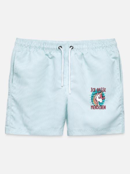Ich Hasse Menschen Einhorn Sarkasmus - Männer Badeshorts - hellblau gestreift