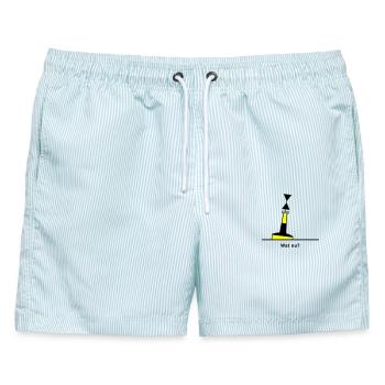 Tonne - Boje Nordsee Segeln Ostsee Maritim - Männer Badeshorts - hellblau gestreift - Vorne - AI Model Male 178 light (178cm)