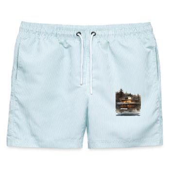 Verloren im Comfort Lakehouse - Männer Badeshorts - hellblau gestreift - Vorne - AI Model Male 178 light (178cm)