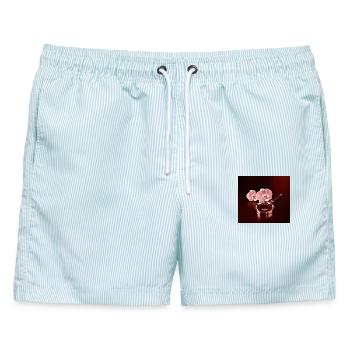 Orchideenblüten und Lupe - Männer Badeshorts - hellblau gestreift - Vorne - AI Model Male 178 light (178cm)