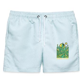 Grüne Städte Zukunft - Männer Badeshorts - hellblau gestreift - Vorne - AI Model Male 178 light (178cm)