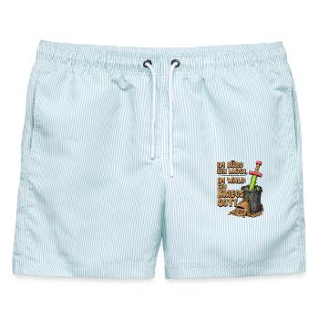Larp Ritter, Pappe Schwert - Männer Badeshorts - hellblau gestreift - Vorne - AI Model Male 178 light (178cm)