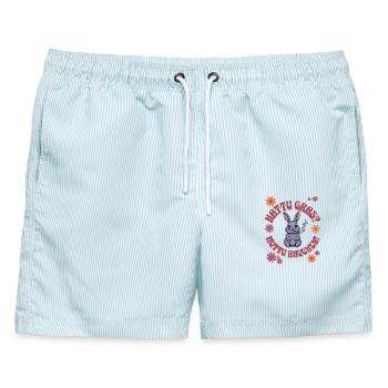 Canabis Hase - Hattu Gras? - Männer Badeshorts - hellblau gestreift - Vorne - AI Model Male 178 light (178cm)