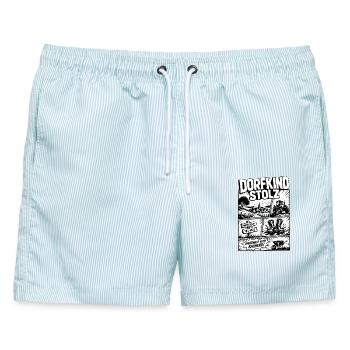 Dorfkind Stolz Landleben Comic Design - Männer Badeshorts - hellblau gestreift - Vorne - AI Model Male 178 light (178cm)