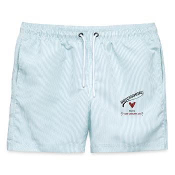 Bruderherz Von Geburt an Nervig - Geschenkidee - Männer Badeshorts - hellblau gestreift - Vorne - AI Model Male 178 light (178cm)
