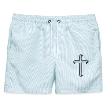 Evil Can Never Be Dead Enough - Männer Badeshorts - hellblau gestreift - Vorne - AI Model Male 178 light (178cm)