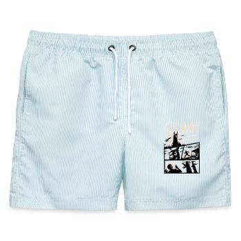 The Llamas Are Coming Horror Art - Männer Badeshorts - hellblau gestreift - Vorne - AI Model Male 178 light (178cm)