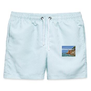 Sea Arch an der Klippenseite - Männer Badeshorts - hellblau gestreift - Vorne - AI Model Male 178 light (178cm)