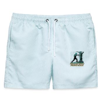 Kung Fu Kampfkunst - Männer Badeshorts - hellblau gestreift - Vorne - AI Model Male 178 light (178cm)