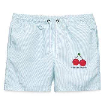 cherry on top - Männer Badeshorts - hellblau gestreift - Vorne - AI Model Male 178 light (178cm)
