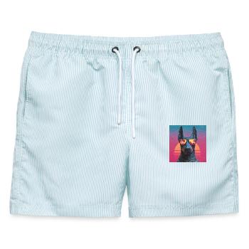 Anubis Synthwave - Gott auf Urlaub - Männer Badeshorts - hellblau gestreift - Vorne - AI Model Male 178 light (178cm)