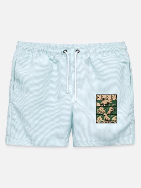 Chilliges Capybara Comic - Männer Badeshorts - hellblau gestreift