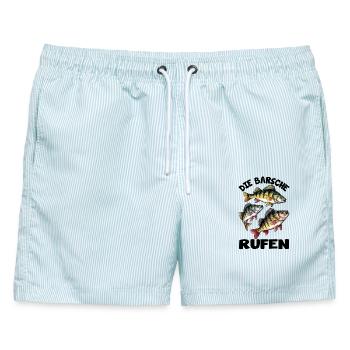Die Barsche rufen - Männer Badeshorts - hellblau gestreift - Vorne - AI Model Male 178 light (178cm)