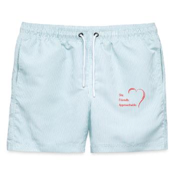 Flirtende Introvertierte Schüchtern Freundlich Zugänglich - Männer Badeshorts - hellblau gestreift - Vorne - AI Model Male 178 light (178cm)