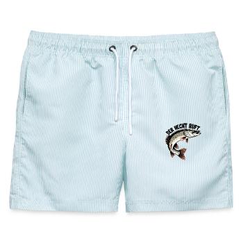 Der Hecht ruft! - Männer Badeshorts - hellblau gestreift - Vorne - AI Model Male 178 light (178cm)