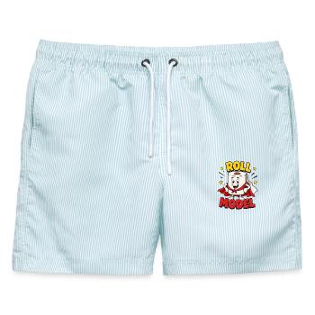  Roll Model Lustiger Toilettenpapier Superheld - Männer Badeshorts - hellblau gestreift - Vorne - AI Model Male 178 light (178cm)