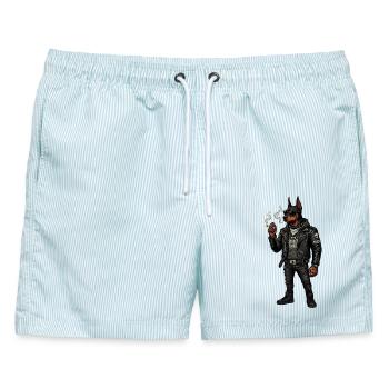Doberman Rebel Street - Männer Badeshorts - hellblau gestreift - Vorne - AI Model Male 178 light (178cm)