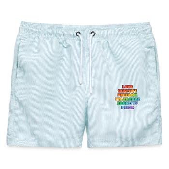 Regenbogenstolz-Werte - Männer Badeshorts - hellblau gestreift - Vorne - AI Model Male 178 light (178cm)