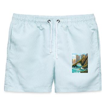 Rocky Arch und Stadtküste - Männer Badeshorts - hellblau gestreift - Vorne - AI Model Male 178 light (178cm)