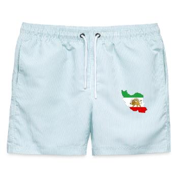 Unisex The Lion & Sun Flagge, Persien, Iran - Männer Badeshorts - hellblau gestreift - Vorne - AI Model Male 178 light (178cm)
