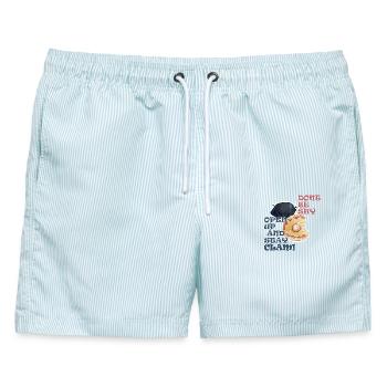 Muschelschalen, motivierende Inschrift - Männer Badeshorts - hellblau gestreift - Vorne - AI Model Male 178 light (178cm)