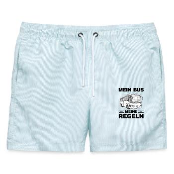 Mein Bus meine Regeln lustige Busfahrer Sprüche - Männer Badeshorts - hellblau gestreift - Vorne - AI Model Male 178 light (178cm)