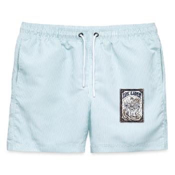 Cosmic Alignment Spirit - Männer Badeshorts - hellblau gestreift - Vorne - AI Model Male 178 light (178cm)