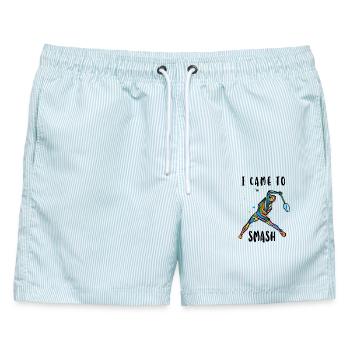 Ich bin gekommen, um den Badmintonspieler zu schlagen - Männer Badeshorts - hellblau gestreift - Vorne - AI Model Male 178 light (178cm)
