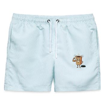 Energetische Kaffeetasse Figur - Männer Badeshorts - hellblau gestreift - Vorne - AI Model Male 178 light (178cm)