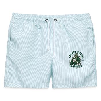 Popcorn Screams No Judgments - Männer Badeshorts - hellblau gestreift - Vorne - AI Model Male 178 light (178cm)