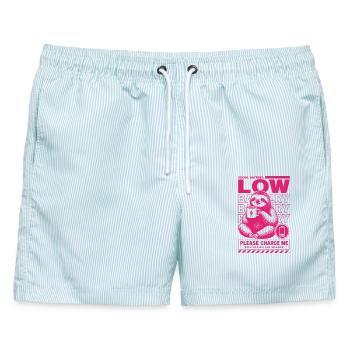 Low Battery Sloth Funny Design - Männer Badeshorts - hellblau gestreift - Vorne - AI Model Male 178 light (178cm)