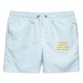 Parachute Mindset Zitat - Männer Badeshorts - hellblau gestreift - Vorne - AI Model Male 178 light (178cm)