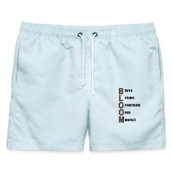 Blumenbuchstaben Florale Typografie - Männer Badeshorts - hellblau gestreift - Vorne - AI Model Male 178 light (178cm)