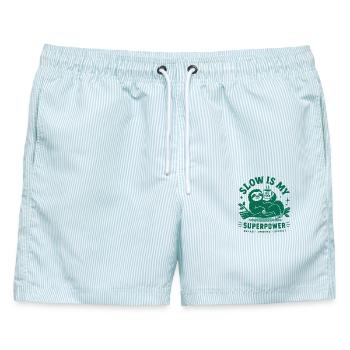 Slow Is My Superpower Sloth - Männer Badeshorts - hellblau gestreift - Vorne - AI Model Male 178 light (178cm)