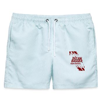 Träume größer als andere - Männer Badeshorts - hellblau gestreift - Vorne - AI Model Male 178 light (178cm)